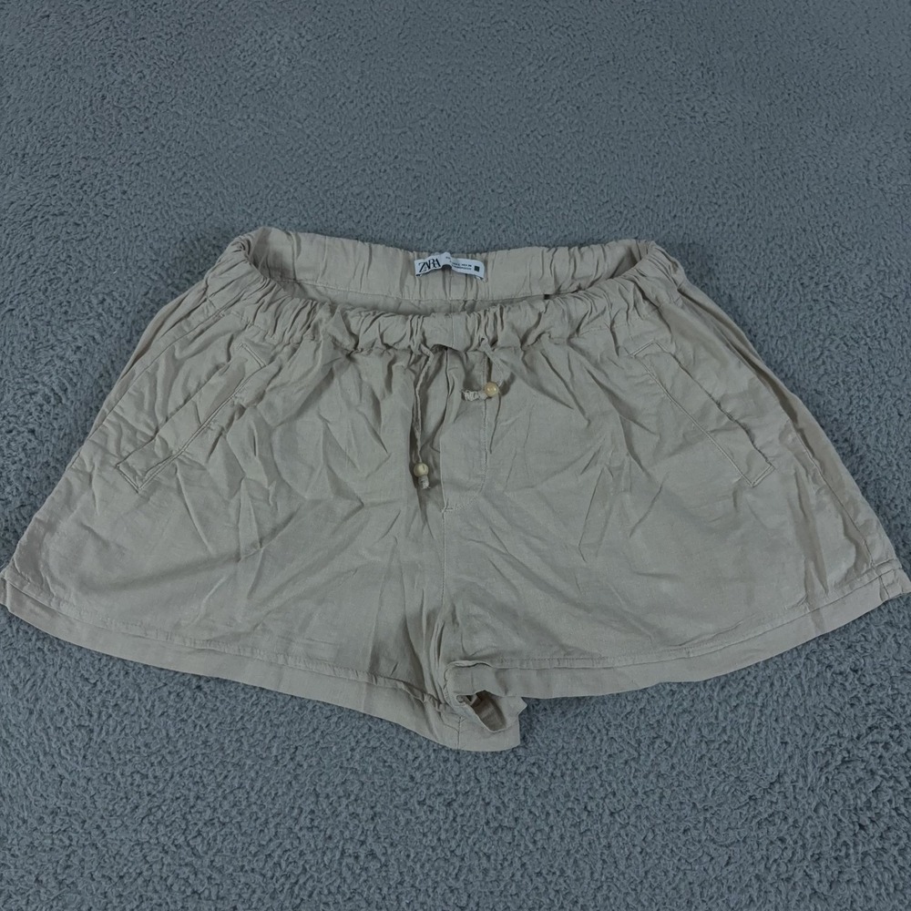 Zara Shorts Womens‎ Large Beige Linen 3" Pull-On Drawstring Woven Beachy Boho